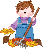 Boy raking leaves